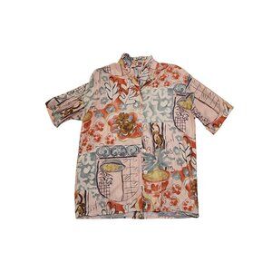 Avance Creation Size 40 Vintage Abstract Crazy Print Short Sleeve Button Shirt